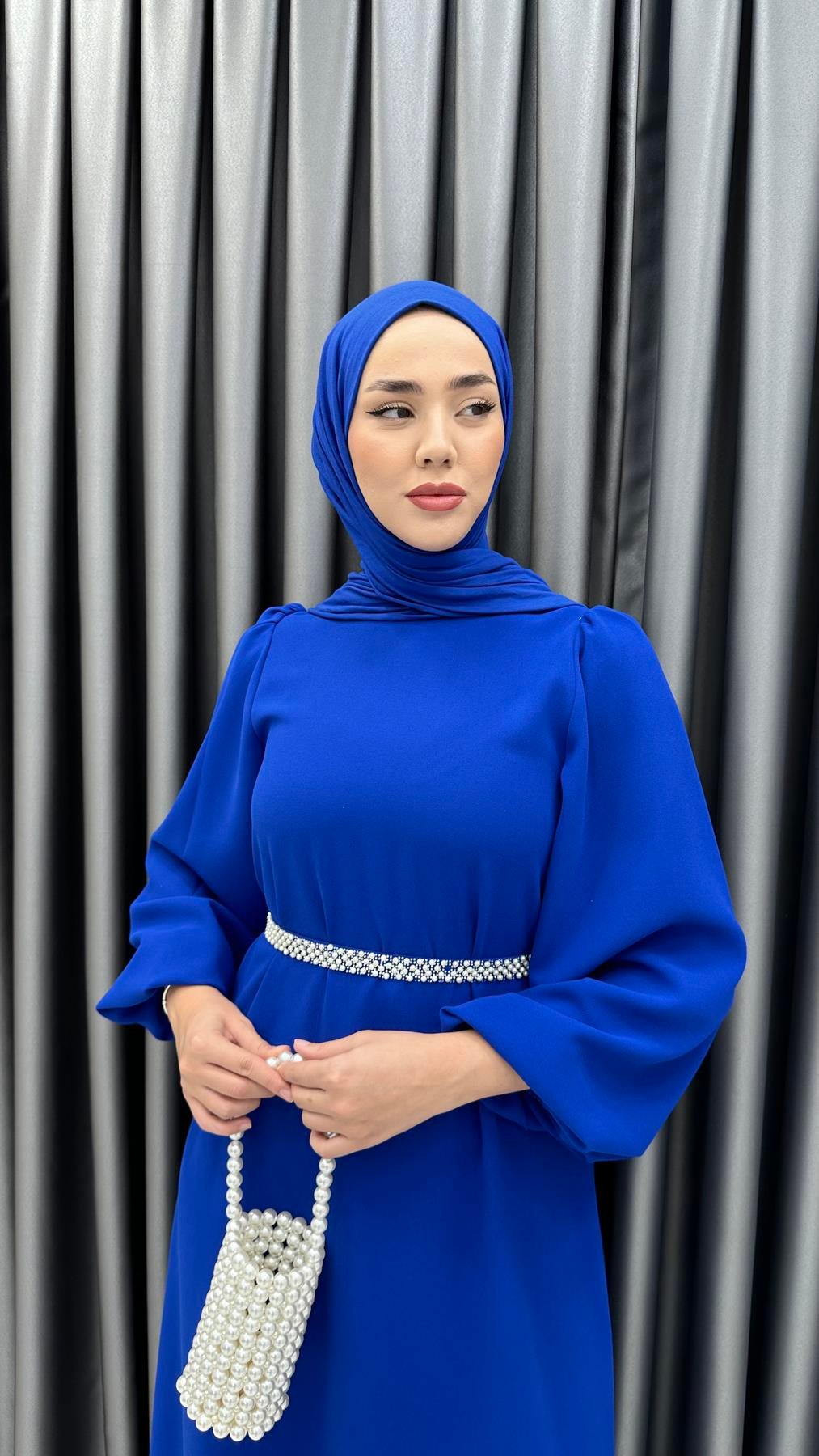 9879 Y Bayan Elbise-Saks Mavi