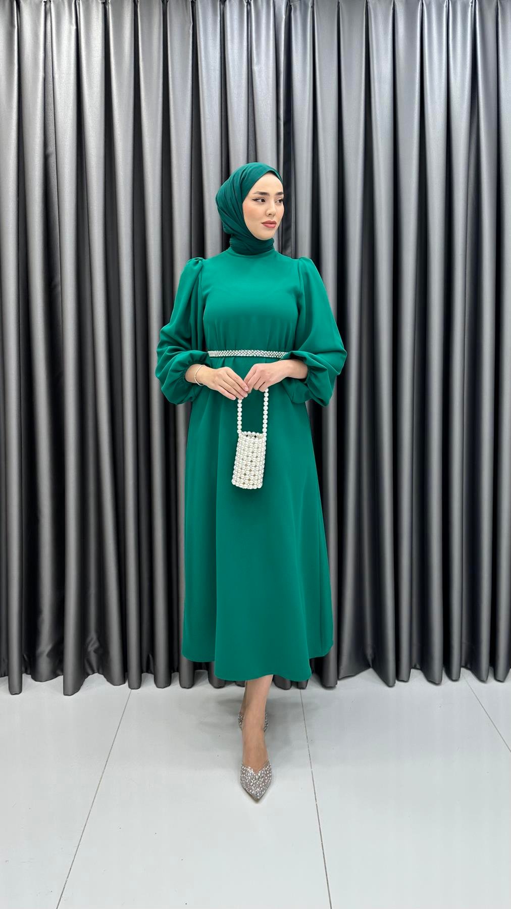 9879 Y Bayan Elbise-Zümrüt