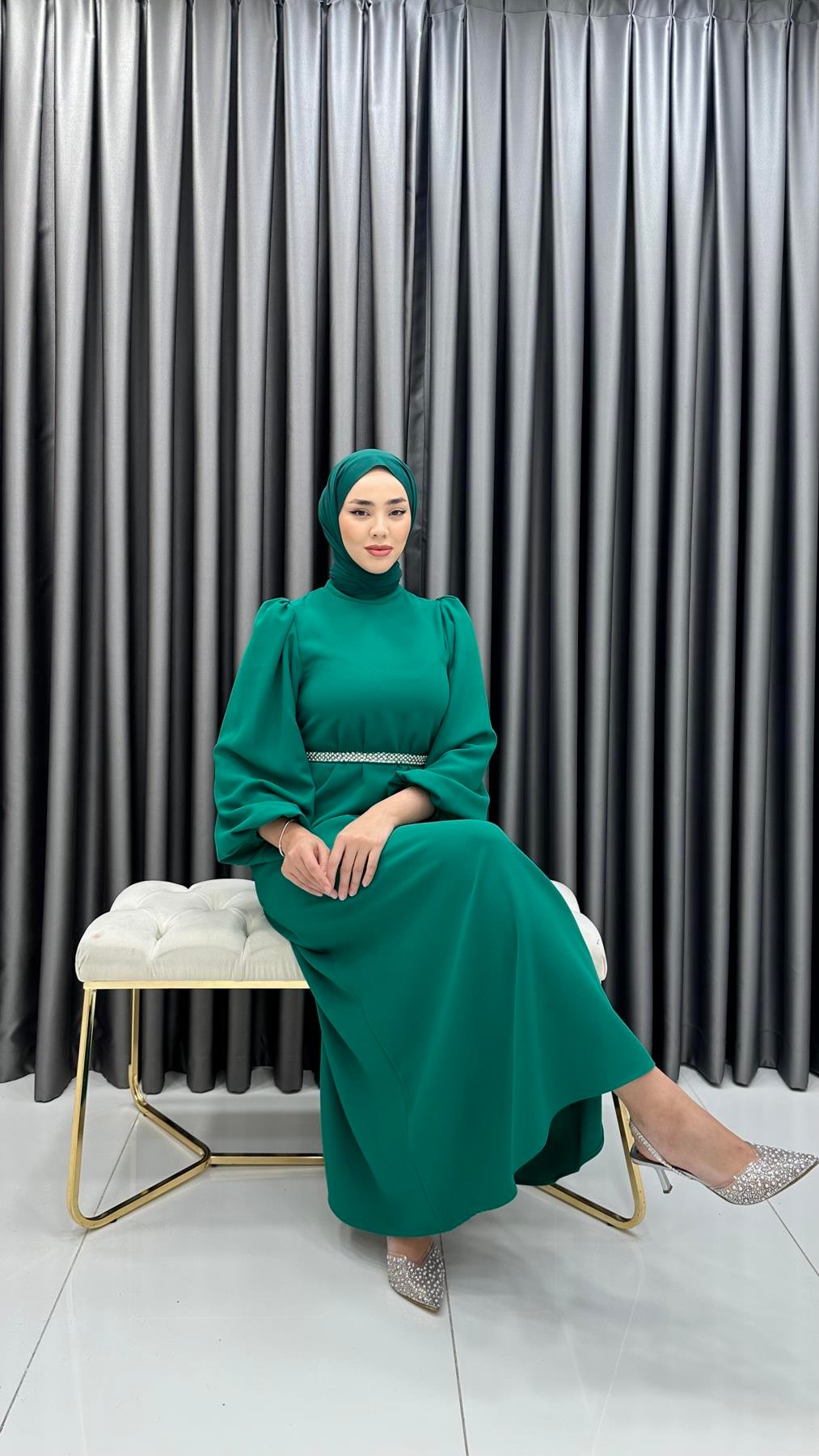 9879 Y Bayan Elbise-Zümrüt