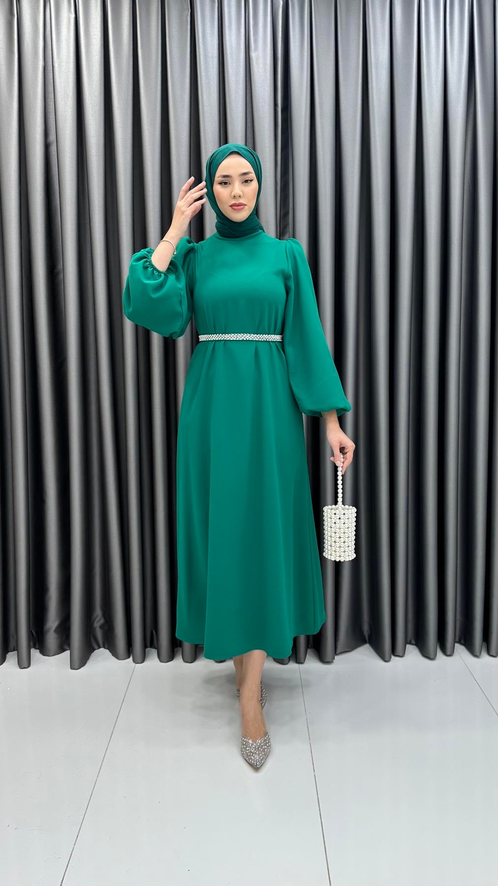 9879 Y Bayan Elbise-Zümrüt