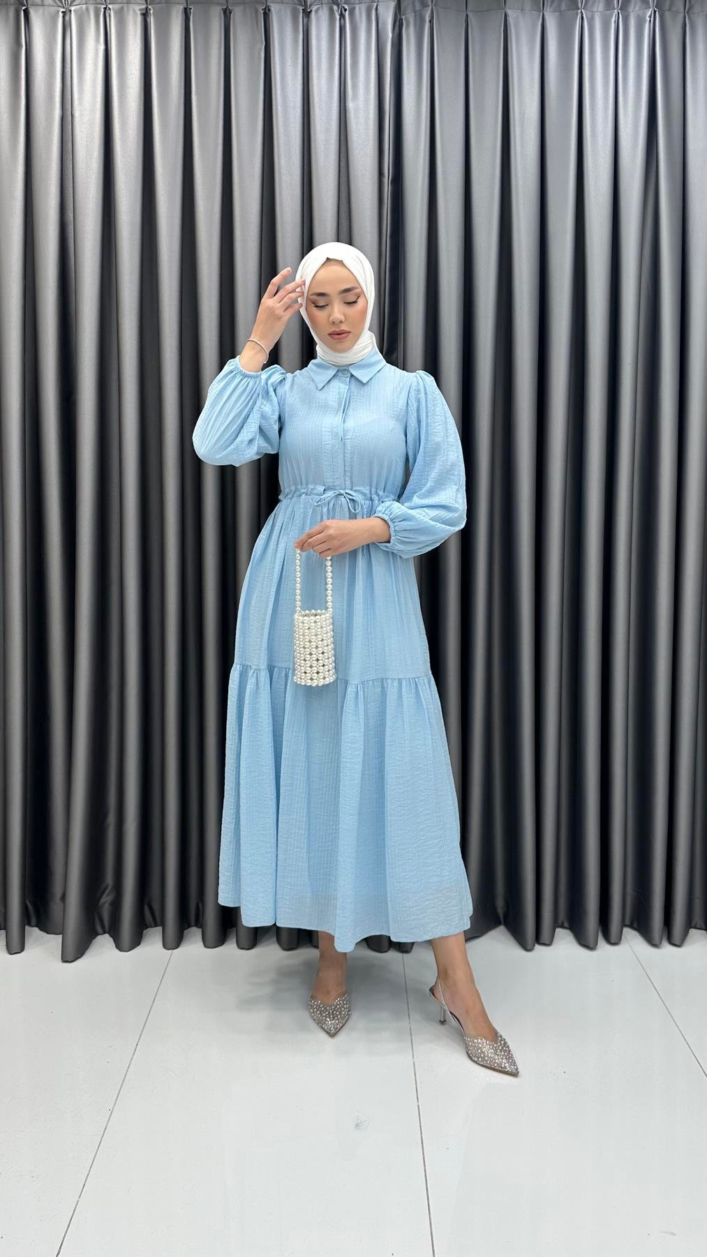 9899 Y Bayan Elbise-Mavi