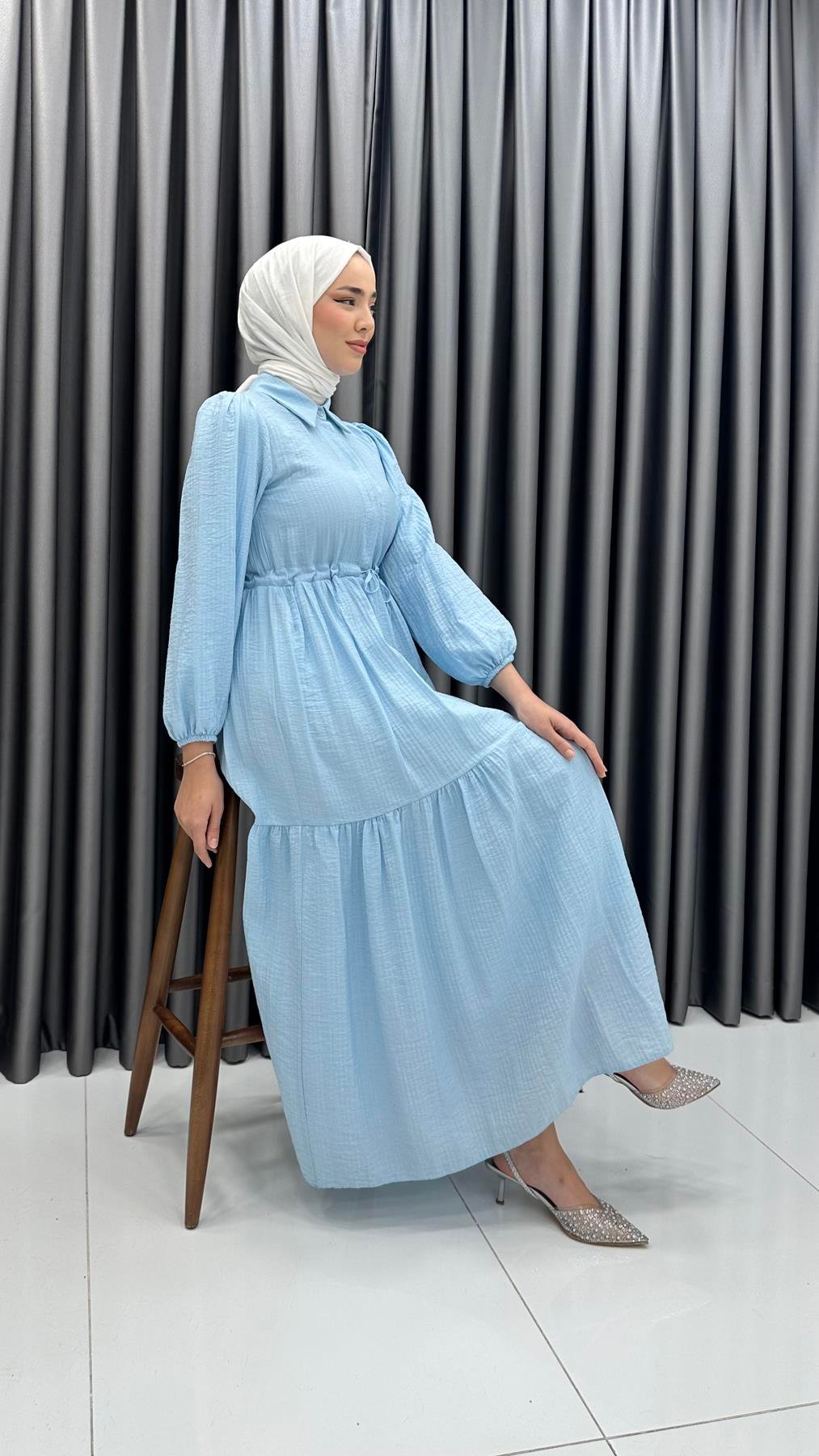 9899 Y Bayan Elbise-Mavi