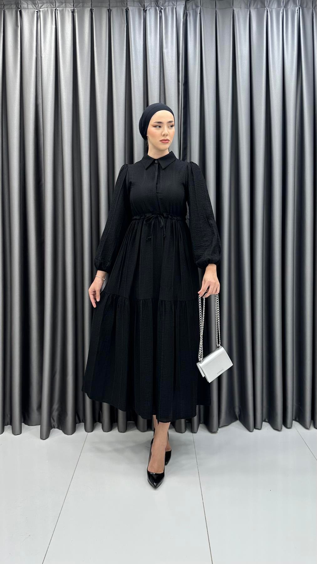 9899 Y Bayan Elbise-Siyah