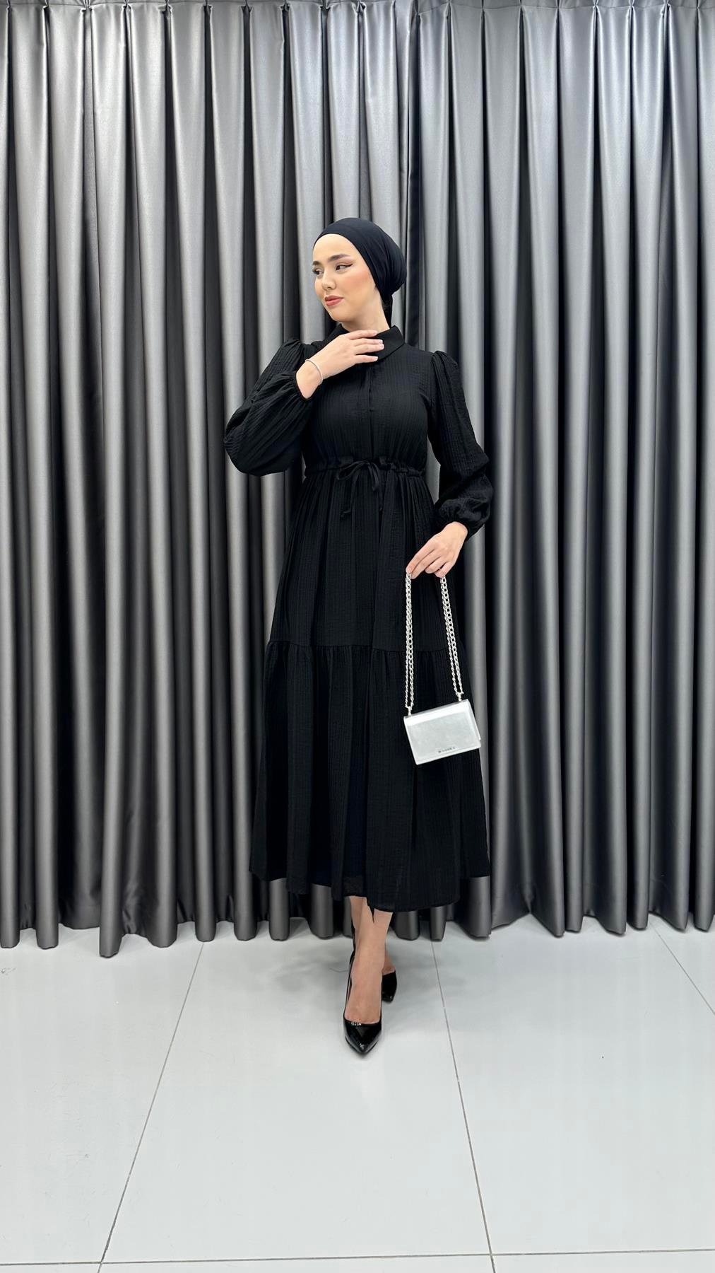 9899 Y Bayan Elbise-Siyah