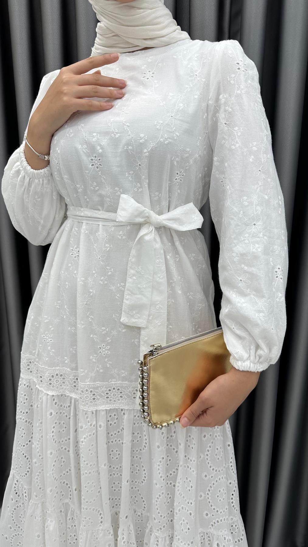 9910 B Bayan Elbise-Beyaz