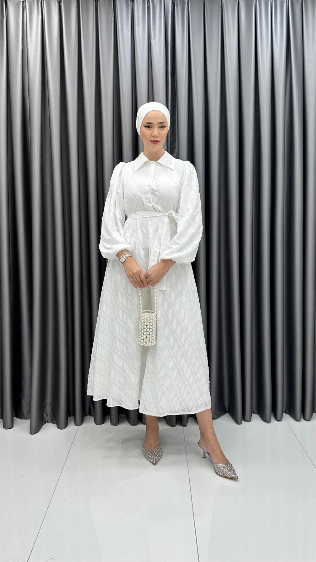 9922 Y Bayan Elbise-Beyaz