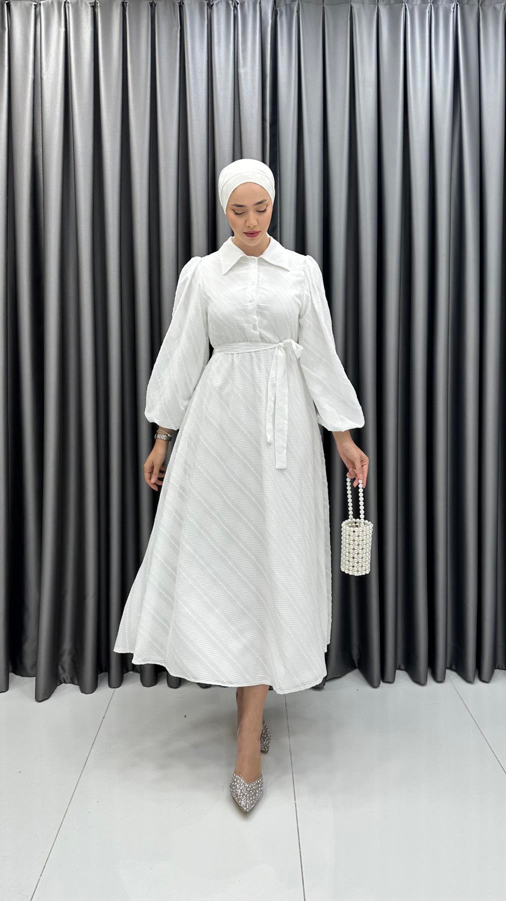 9922 Y Bayan Elbise-Beyaz