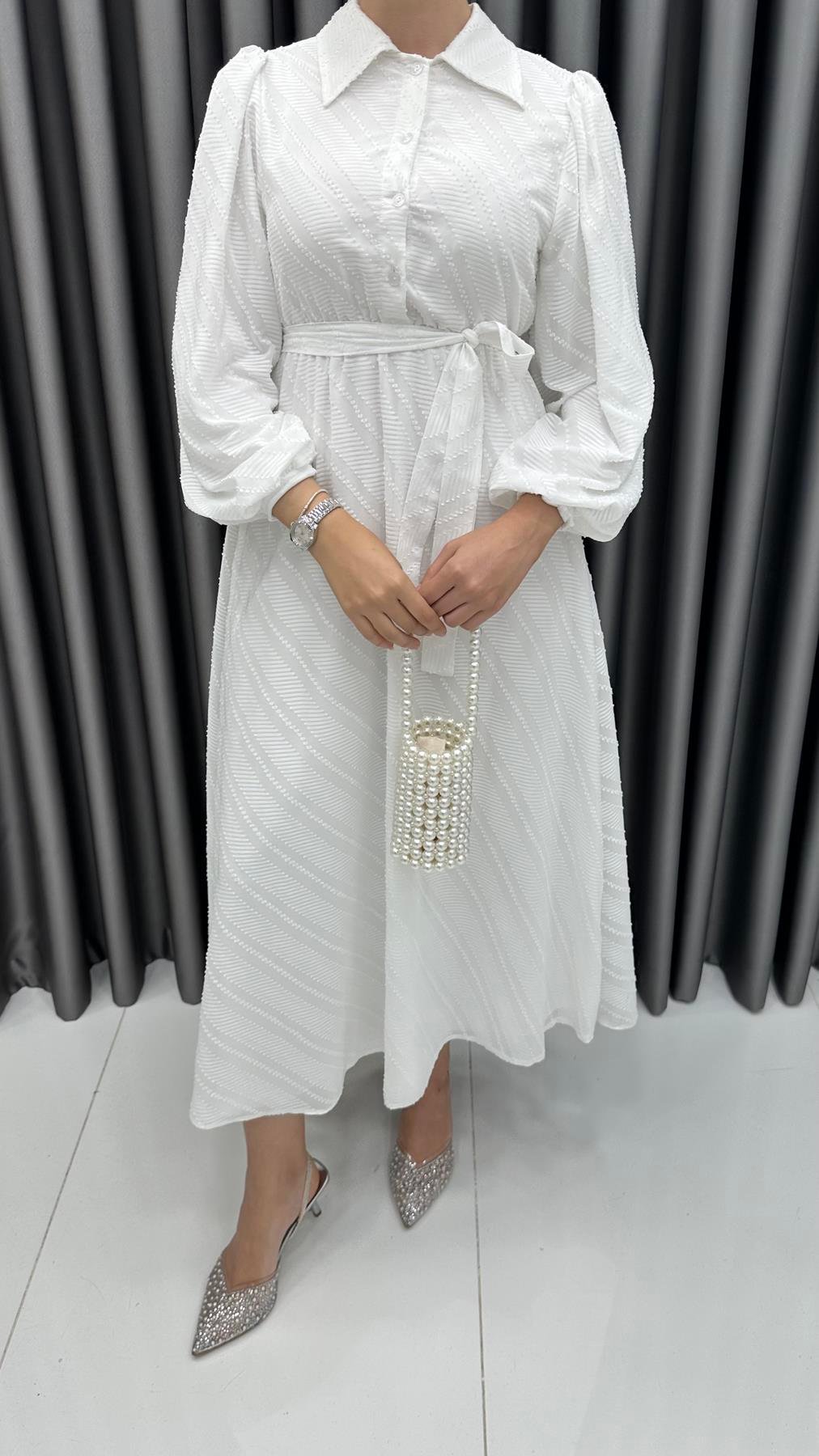 9922 Y Bayan Elbise-Beyaz