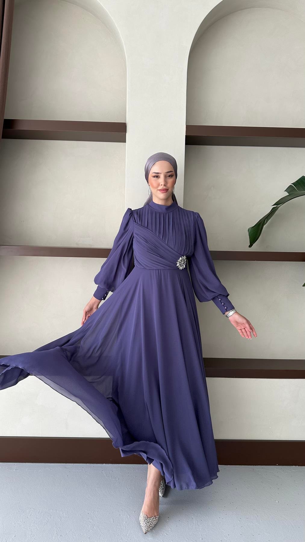 9963 Y Abiye Elbise-Lila