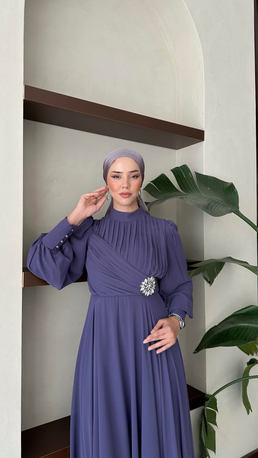 9963 Y Abiye Elbise-Lila