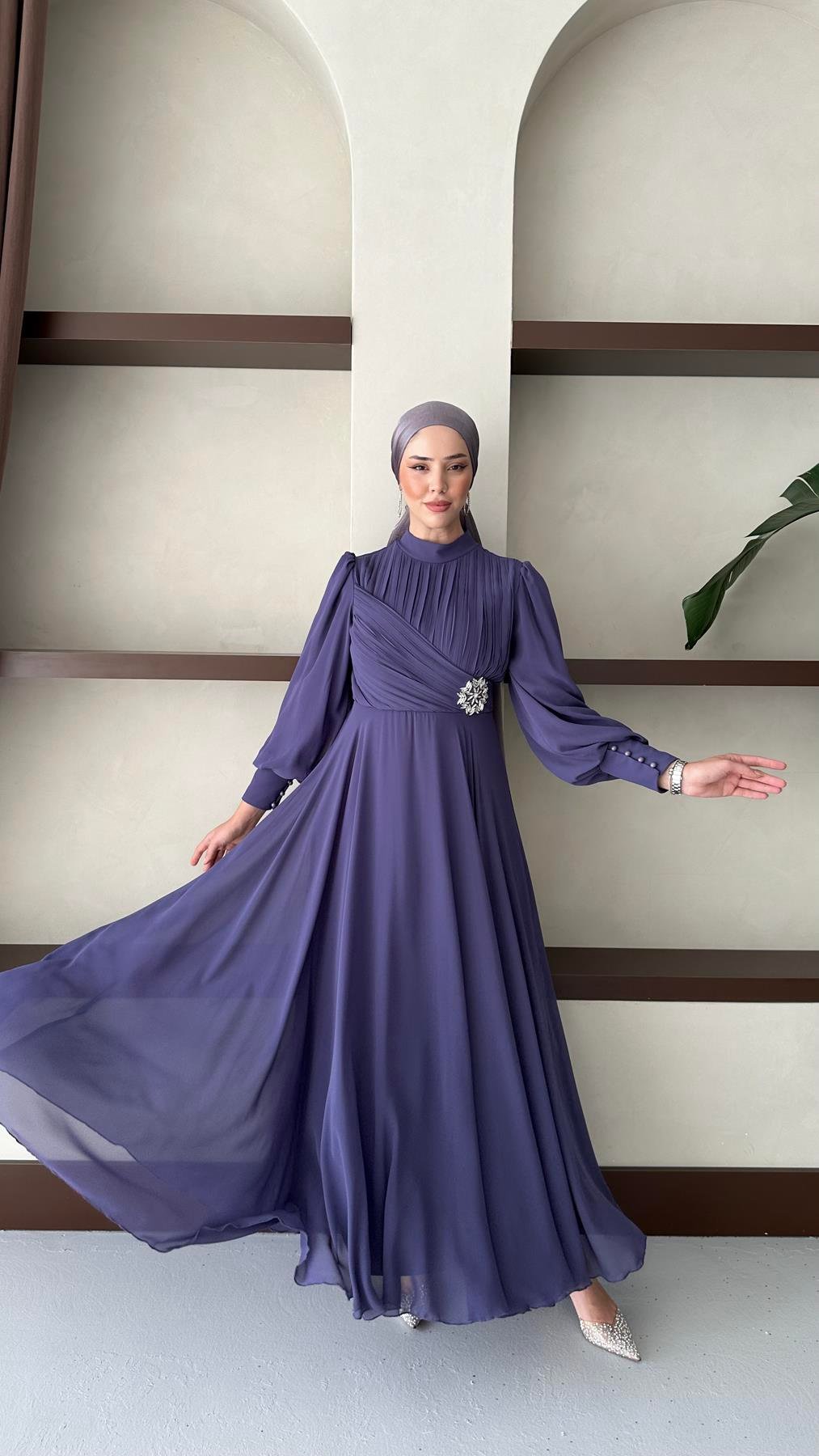 9963 Y Abiye Elbise-Lila