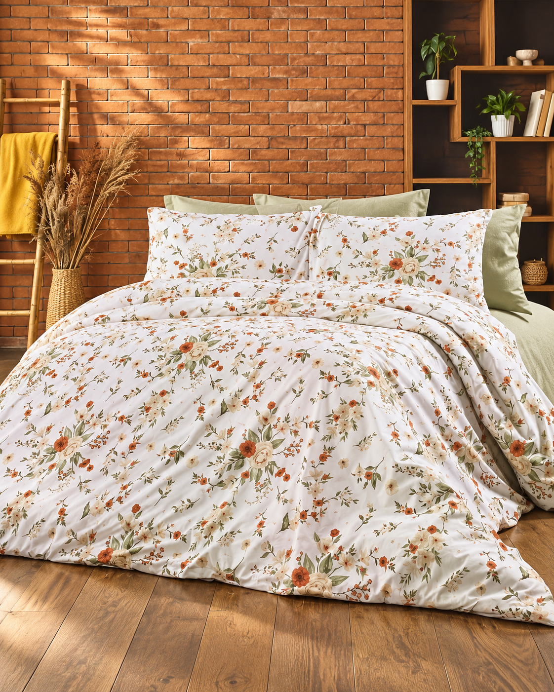  Tek Kişilik Desenli Krem Yastıklı Nevresim Takımı HT03 160X220