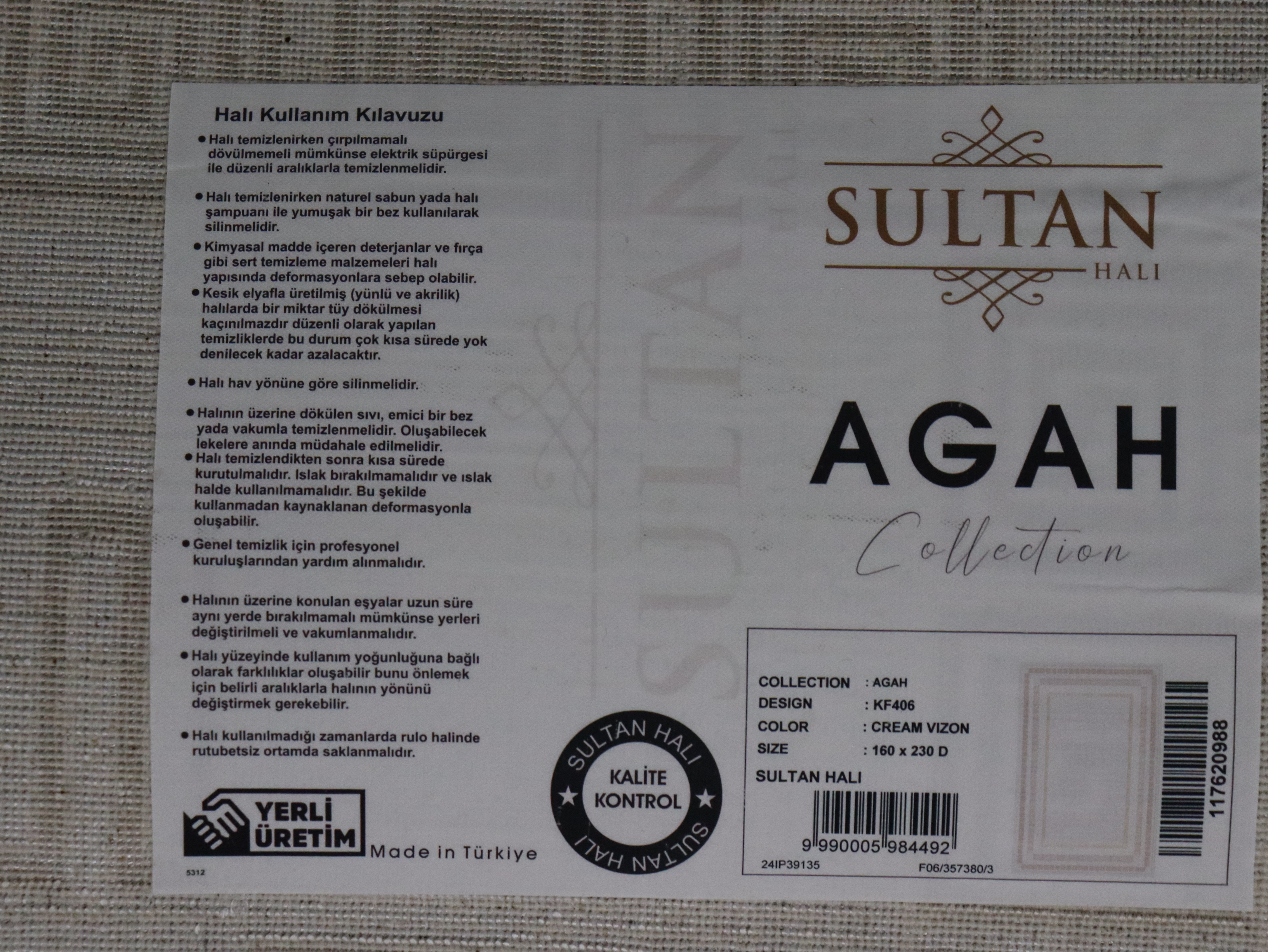 AGAH KF406 CREAM VIZON BORDÜRLÜ - Sultan Halı