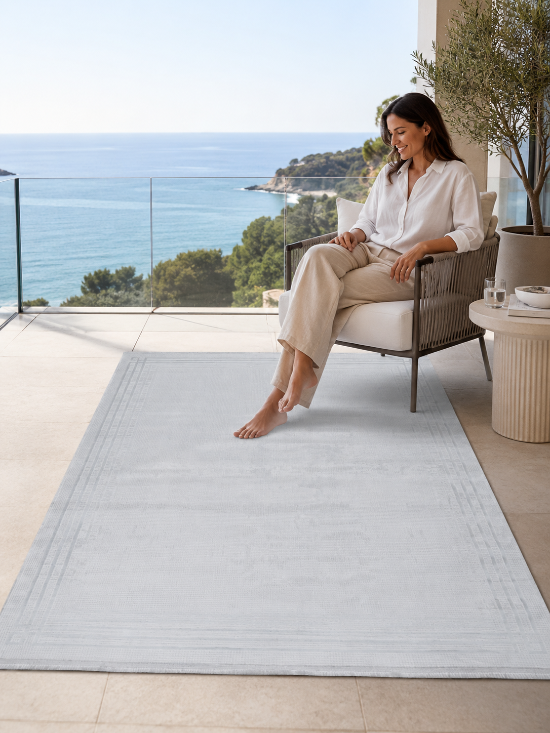 AGAH KF433 GRİ-MAVİ ÇİZGİ BORDÜRLÜ