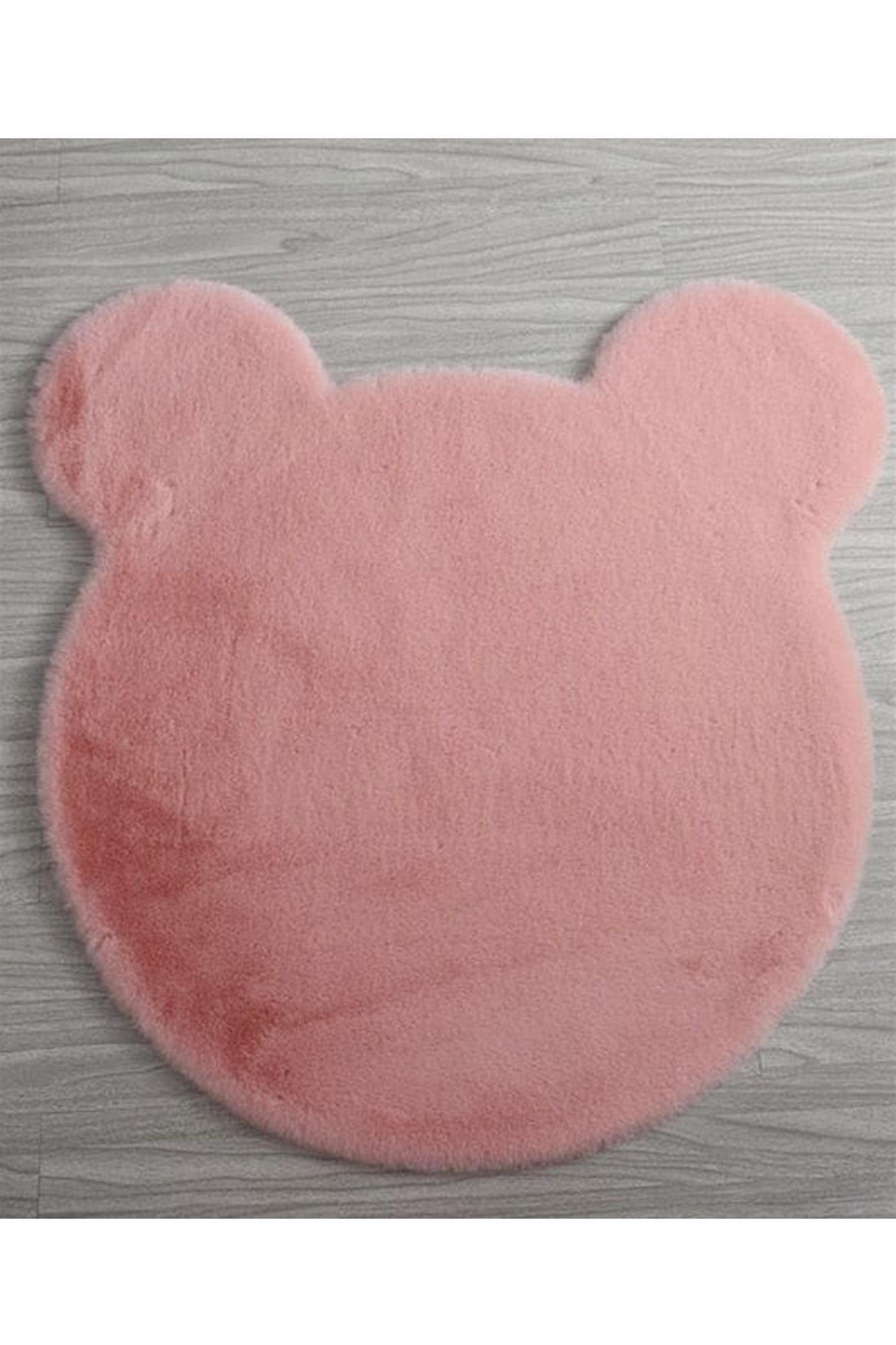 Ayıcık Kafası Şekilli Pudra Peluş Halı
