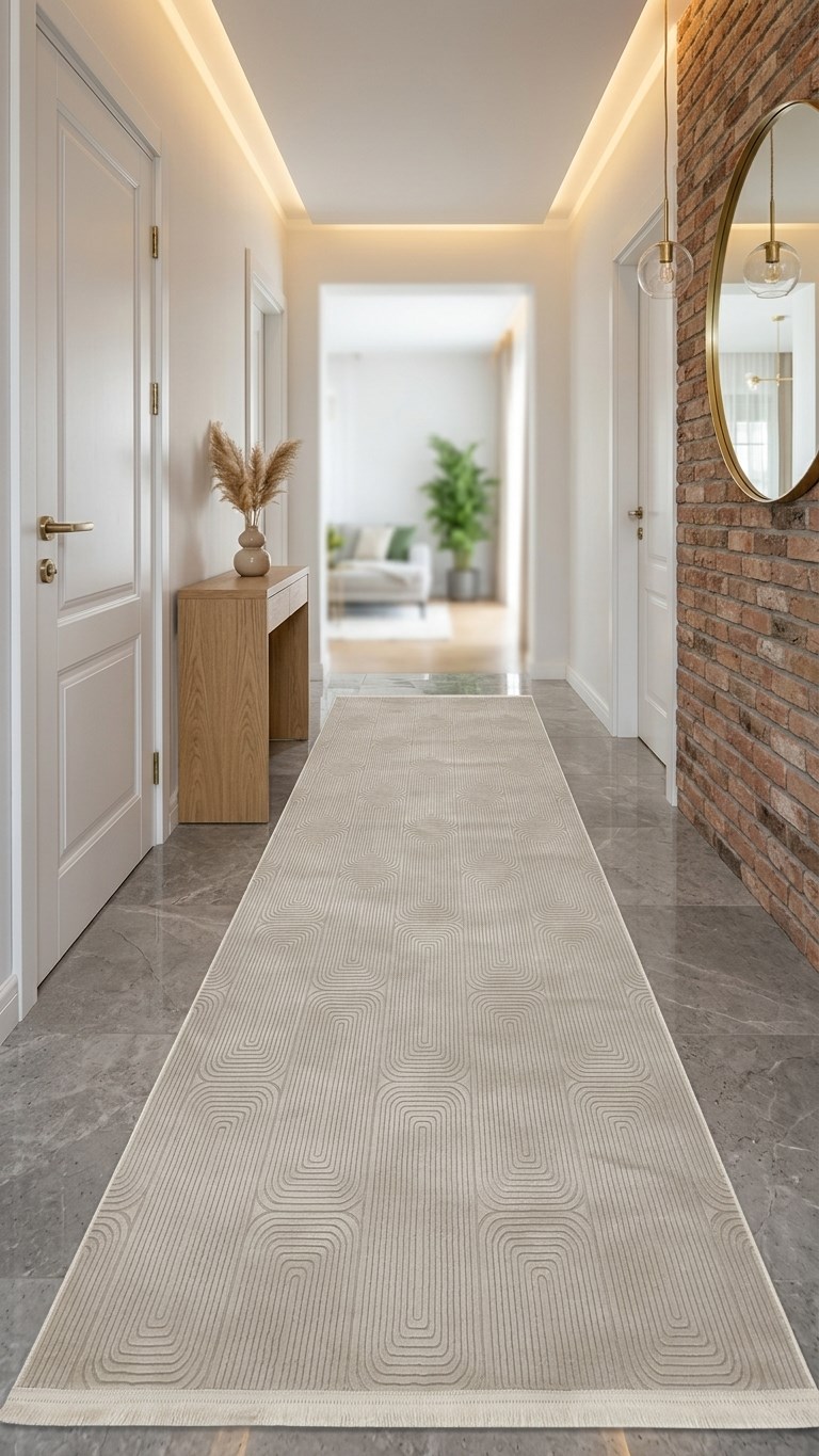 Bej Çizgili Modern Halı İkra LT600 | Özel Ölçü & Salon Lüksü | Sultan Halı