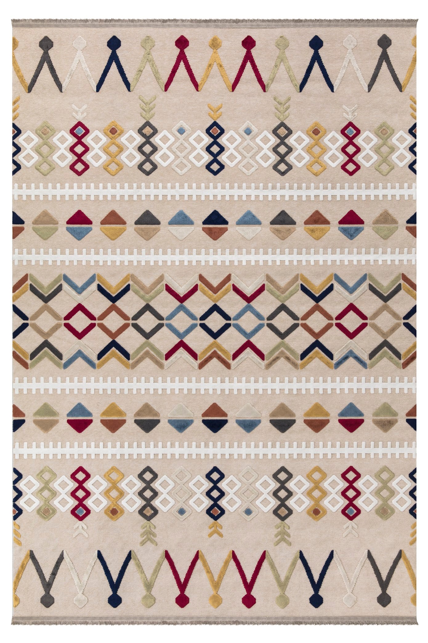 Bej Viskon Altı Kaymaz Antibakteriyel Modern Desenli Halı-0041
