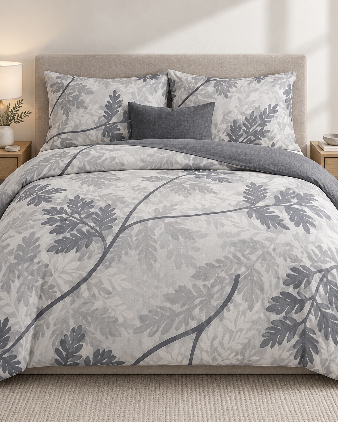 Çift Kişilik Desenli Krem Gri Yastıklı Nevresim Takımı HÇ16 200x220