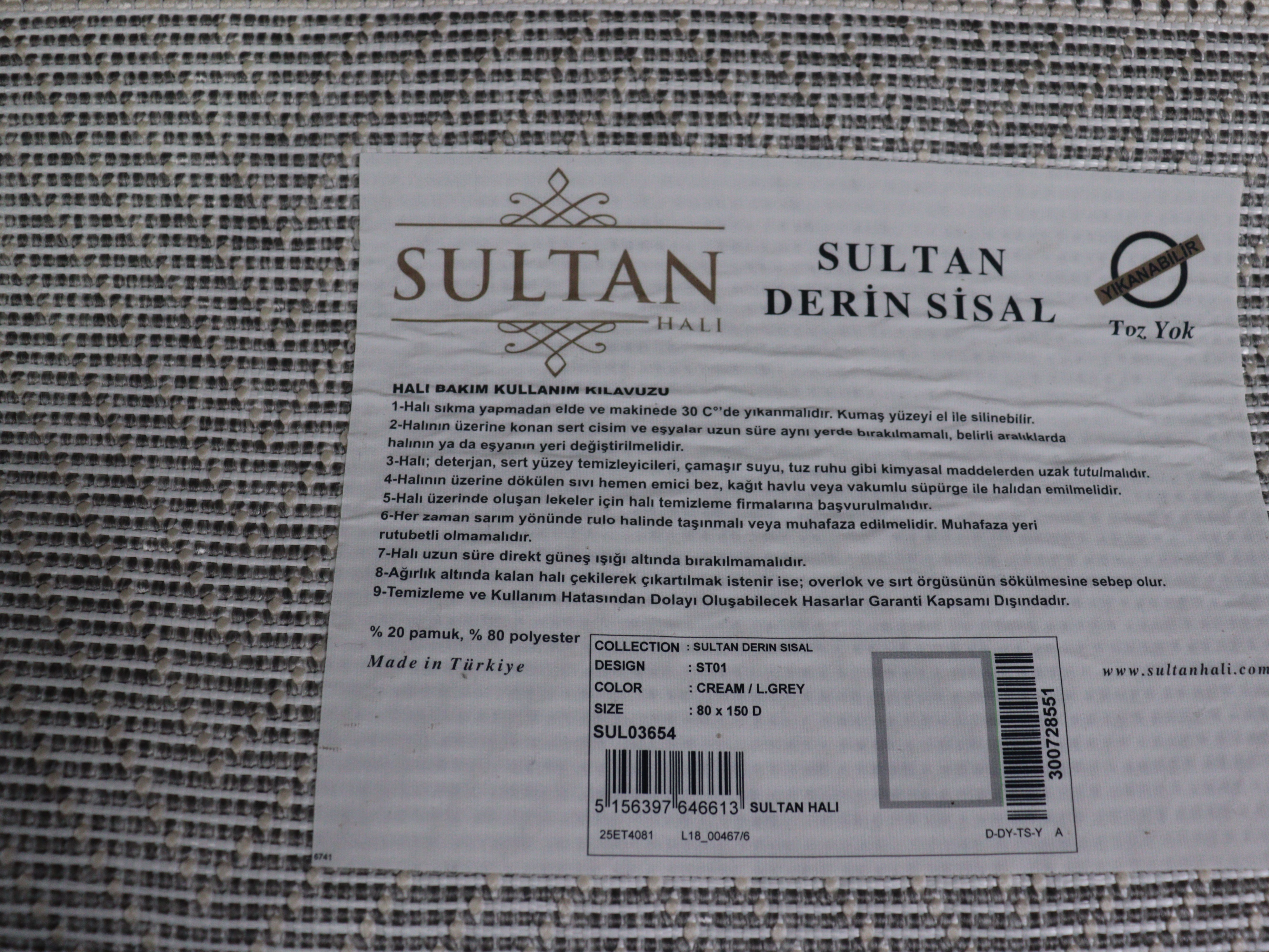 Derin Sisal Gri Bordürlü Krem Balık Sırtı Jüt Sisal Dekoratif Kaymaz Taban Yıkanabilir Halı | ST01