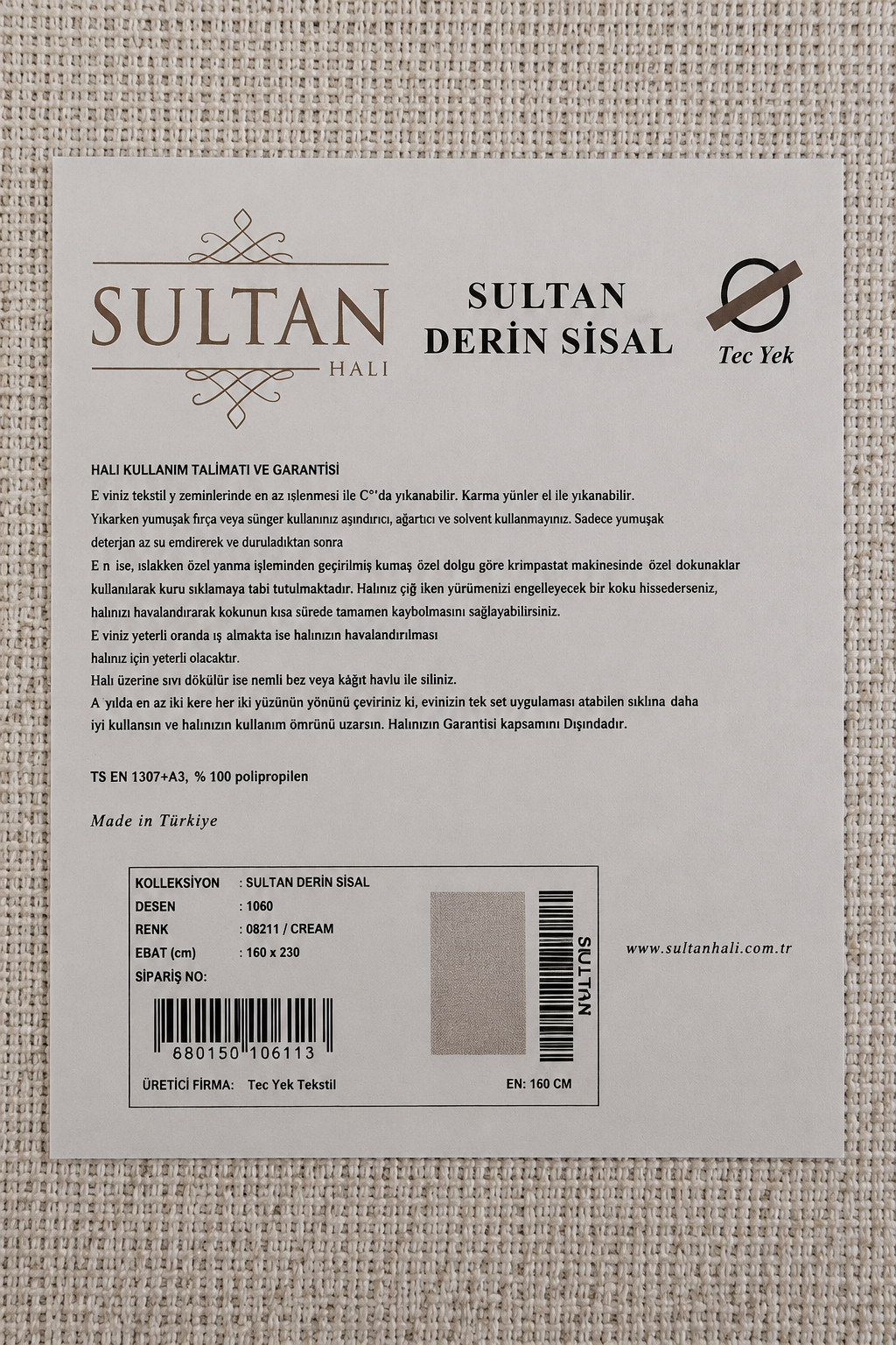 Derin Sisal Krem Çerçeveli Vizon Zemin Jüt Sisal Dekoratif Kaymaz Taban Yıkanabilir Halı | ST02