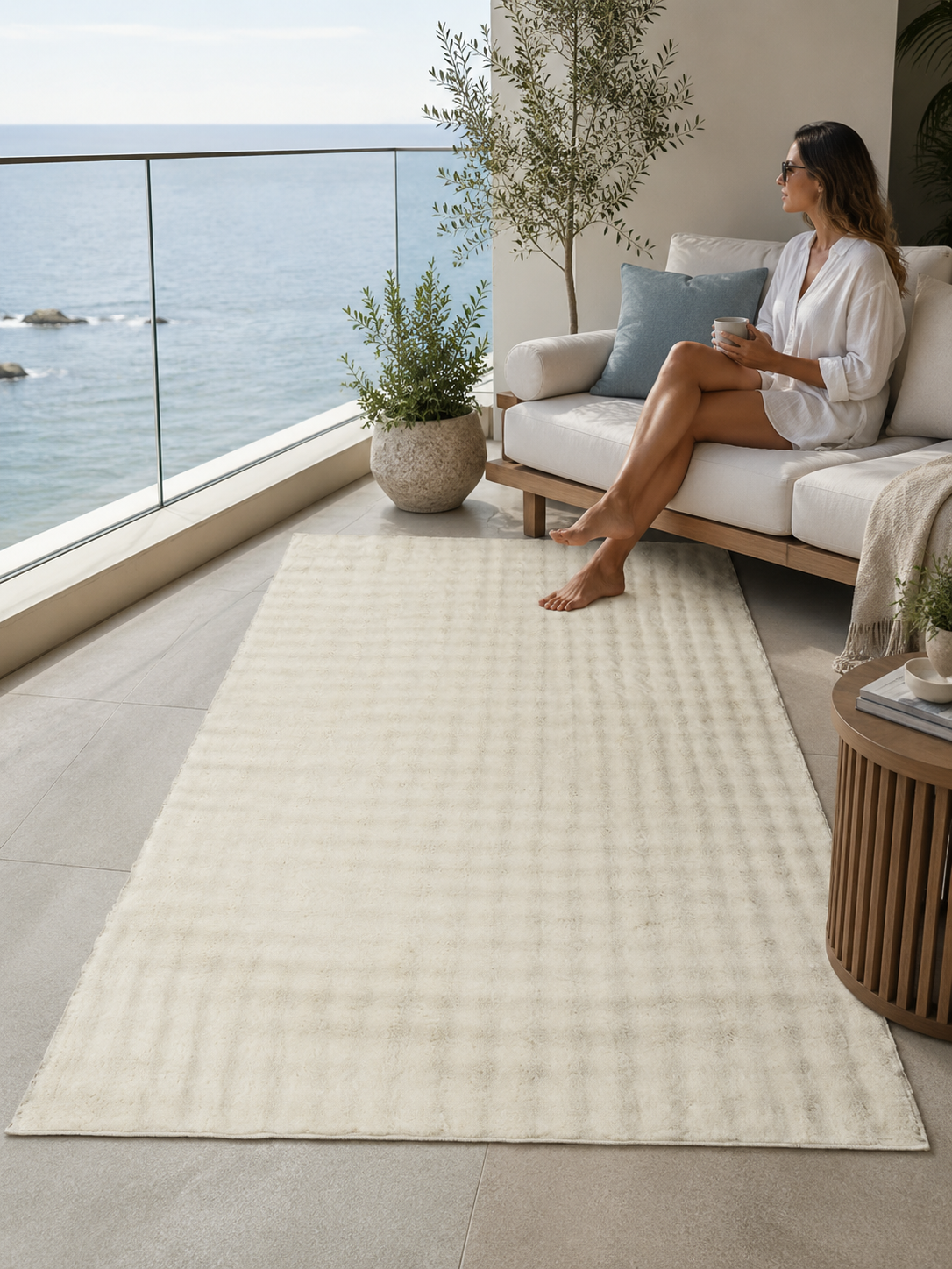 Dream Soft Krem Desenli Yumuşak Yüzeyli Kaymaz Makinede Yıkanabilir Halı