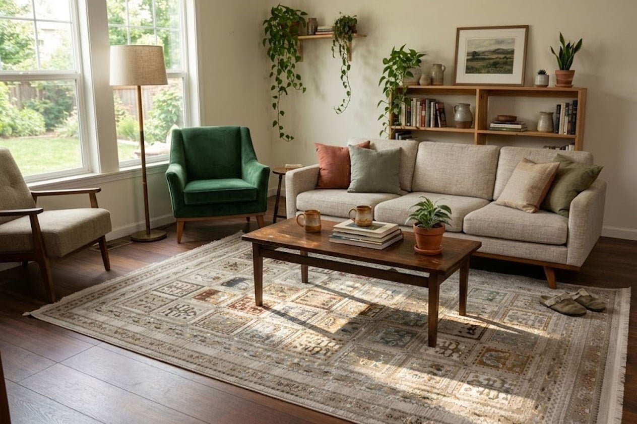 GOBLEN Serisi 710.000 Point Toz Tutmaz Pamuk Tabanlı Krem / Açık Gri Halı