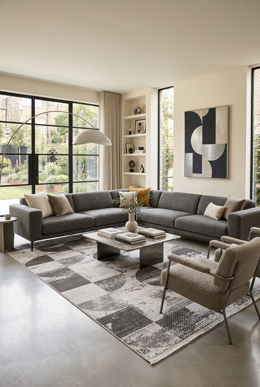 Gri Çizgili Modern Halı  İkra LT614