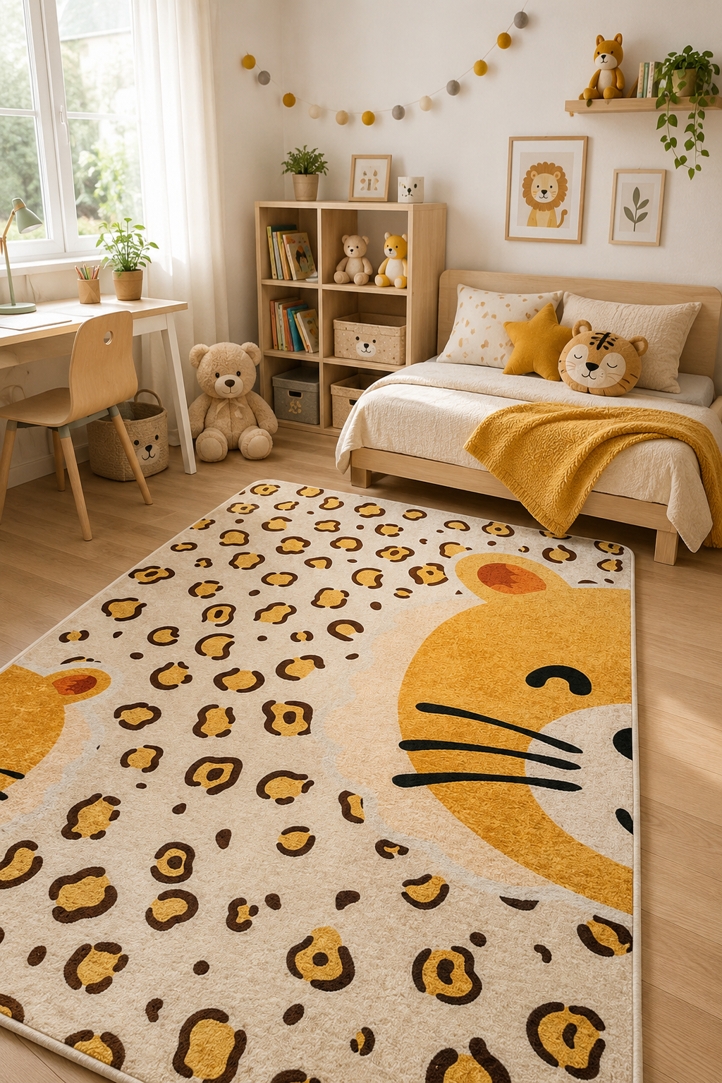 Kedi Desenli Turuncu Çocuk Odası Halısı-4003