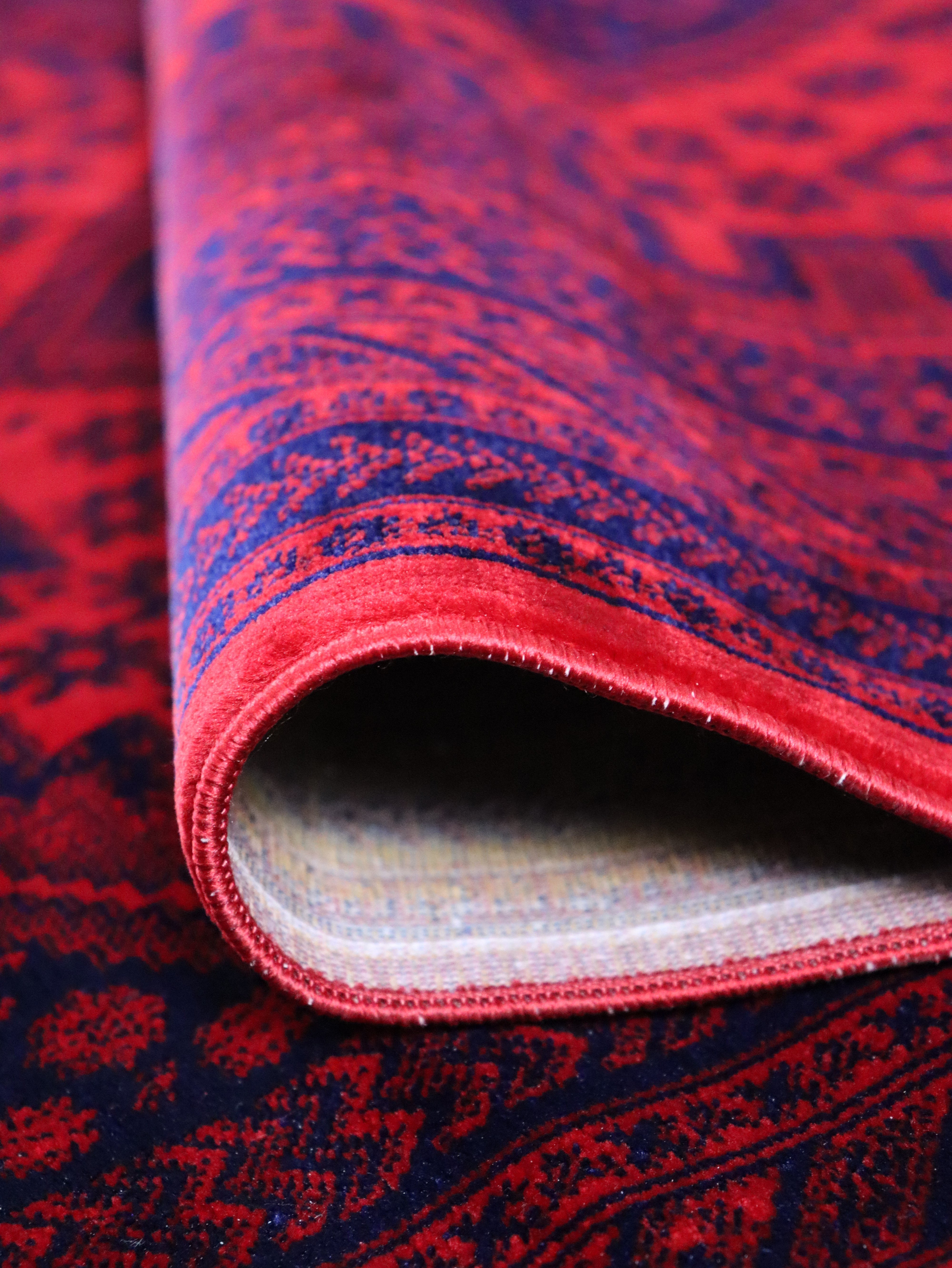 Kırmızı Afgan Tarzı Altı Kaymaz Yıkanabilir Şönil Kilim & Halı | SDF020