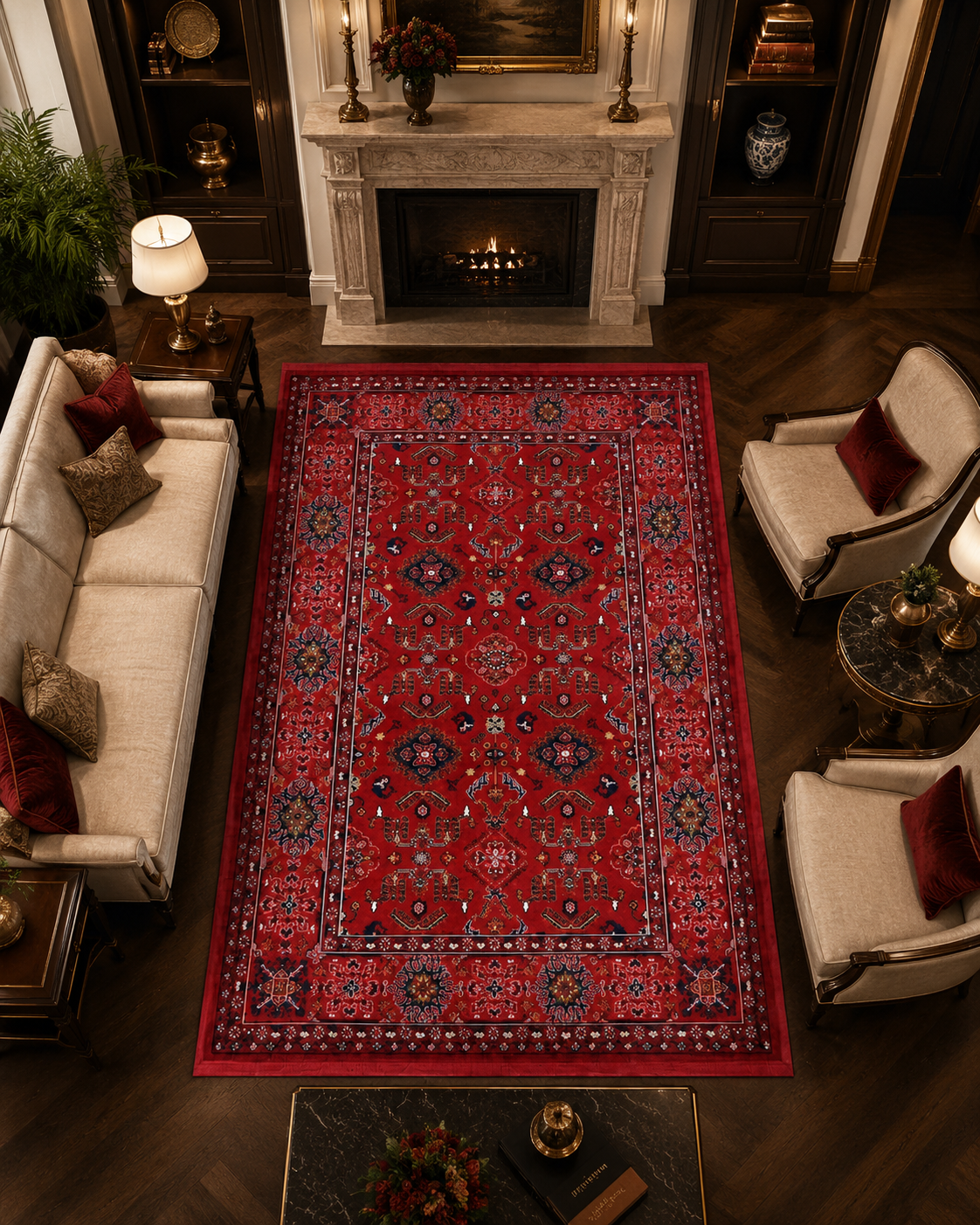 Kırmızı Afgan Tarzı Altı Kaymaz Yıkanabilir Şönil Kilim & Halı | SDF009