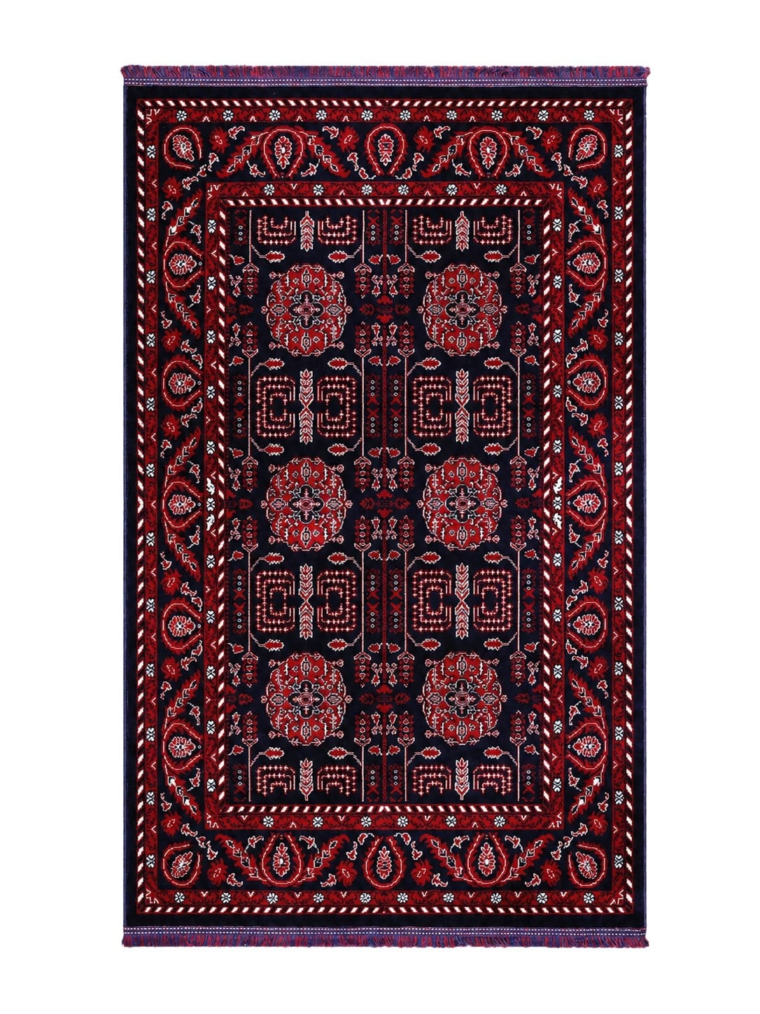 Kırmızı Afgan Tarzı Altı Kaymaz Yıkanabilir Şönil Kilim & Halı | SDF023