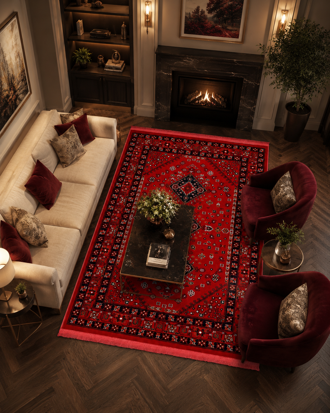 Kırmızı Afgan Tarzı Altı Kaymaz Yıkanabilir Şönil Kilim & Halı