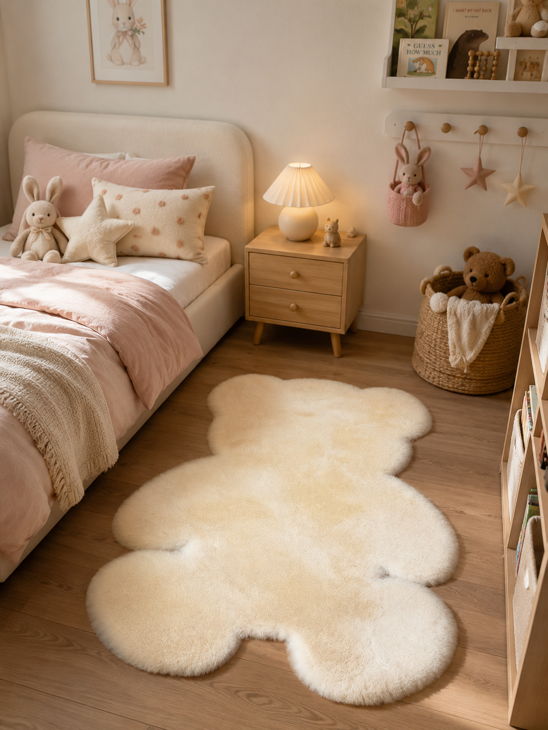 Krem Ayıcık Şekilli Peluş Halı