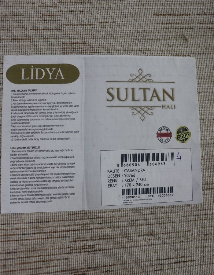 Lidya Tüylenme Yapmaz Toz Tutmaz Halı Y0766 KREM BEJ