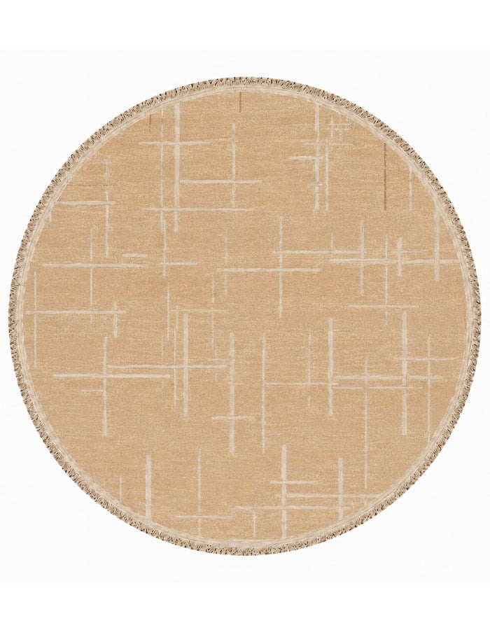 Lotus Bambu Model Altı Kaymaz Yuvarlak Makine Dokuma Halı Krem
