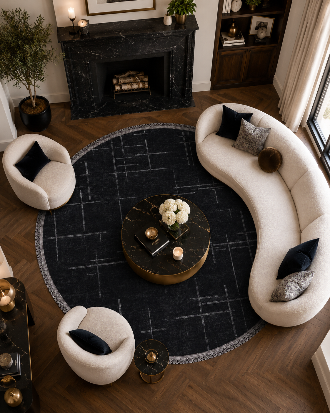 Lotus Bambu Model Altı Kaymaz Yuvarlak Makine Dokuma Halı Antrasitt