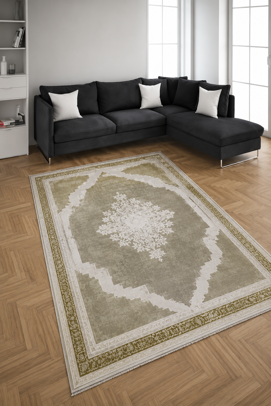 Nostalji Seri Gold Çerçeveli Klasik Motifli Altı Kaymaz Makine Dokuma Halı | 13417