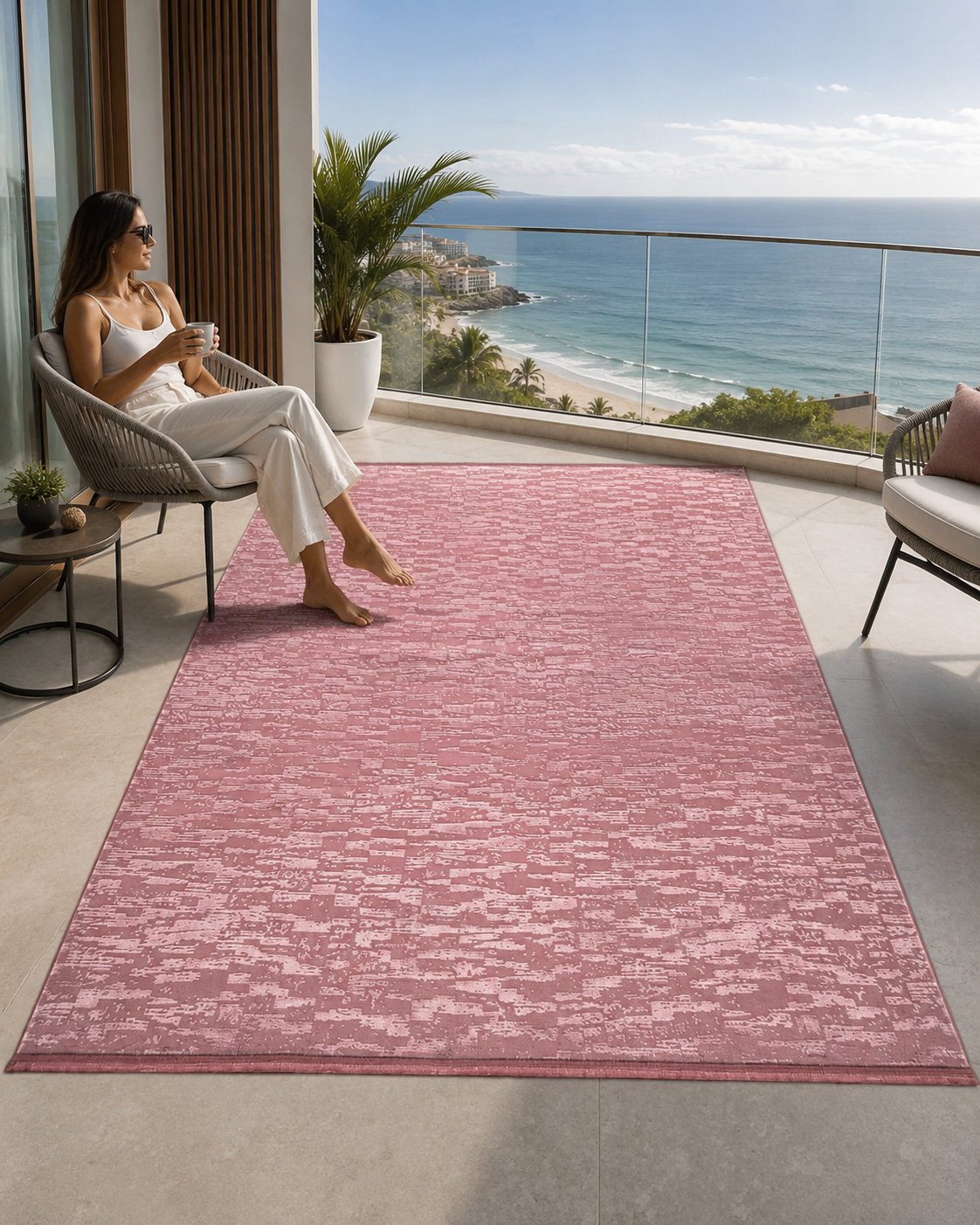 Pembe Renkli Parlak Altı Kaymaz Yıkanabilir ince Halı