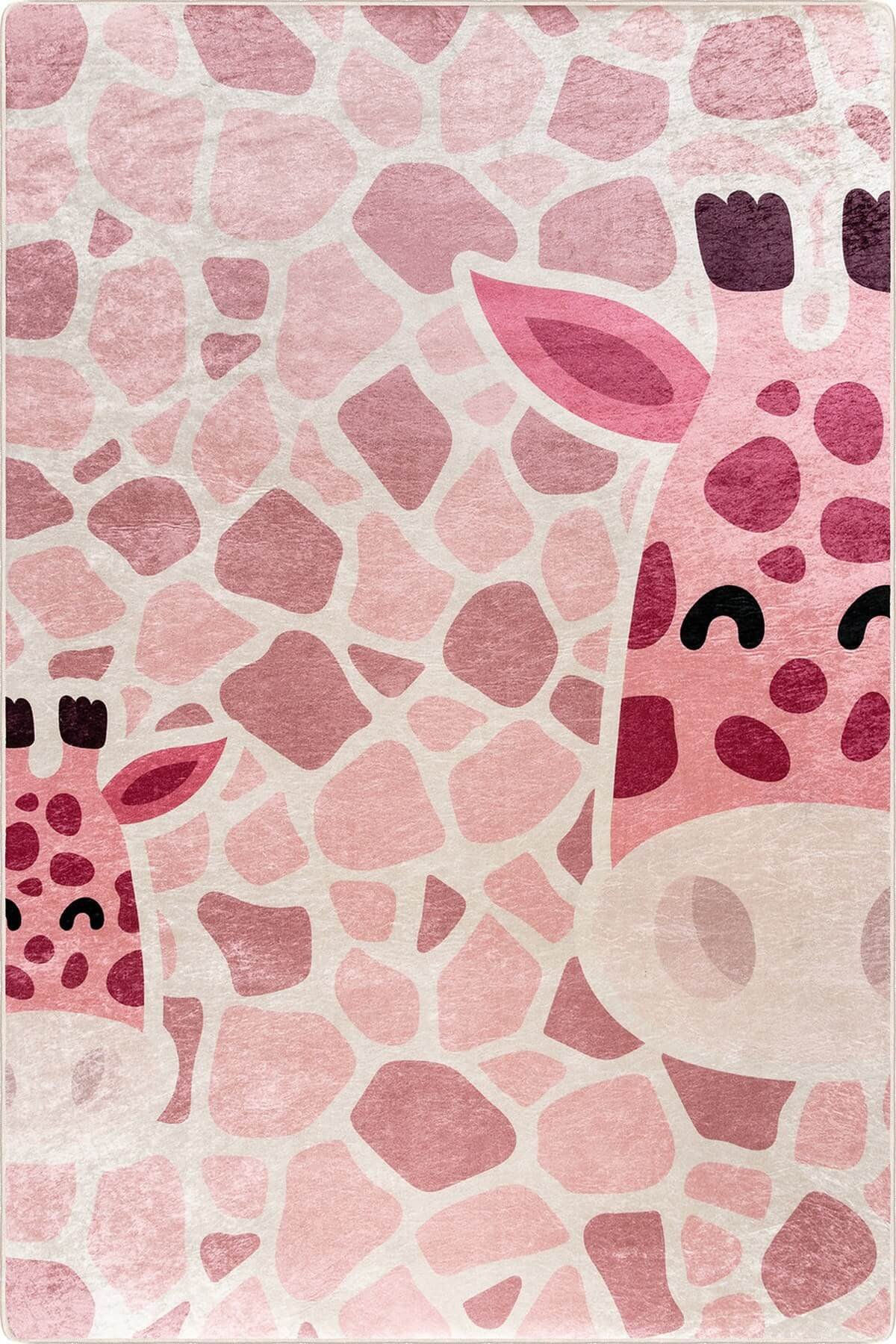 Pembe Zürafa Desenli Çocuk Odası Halısı-4000