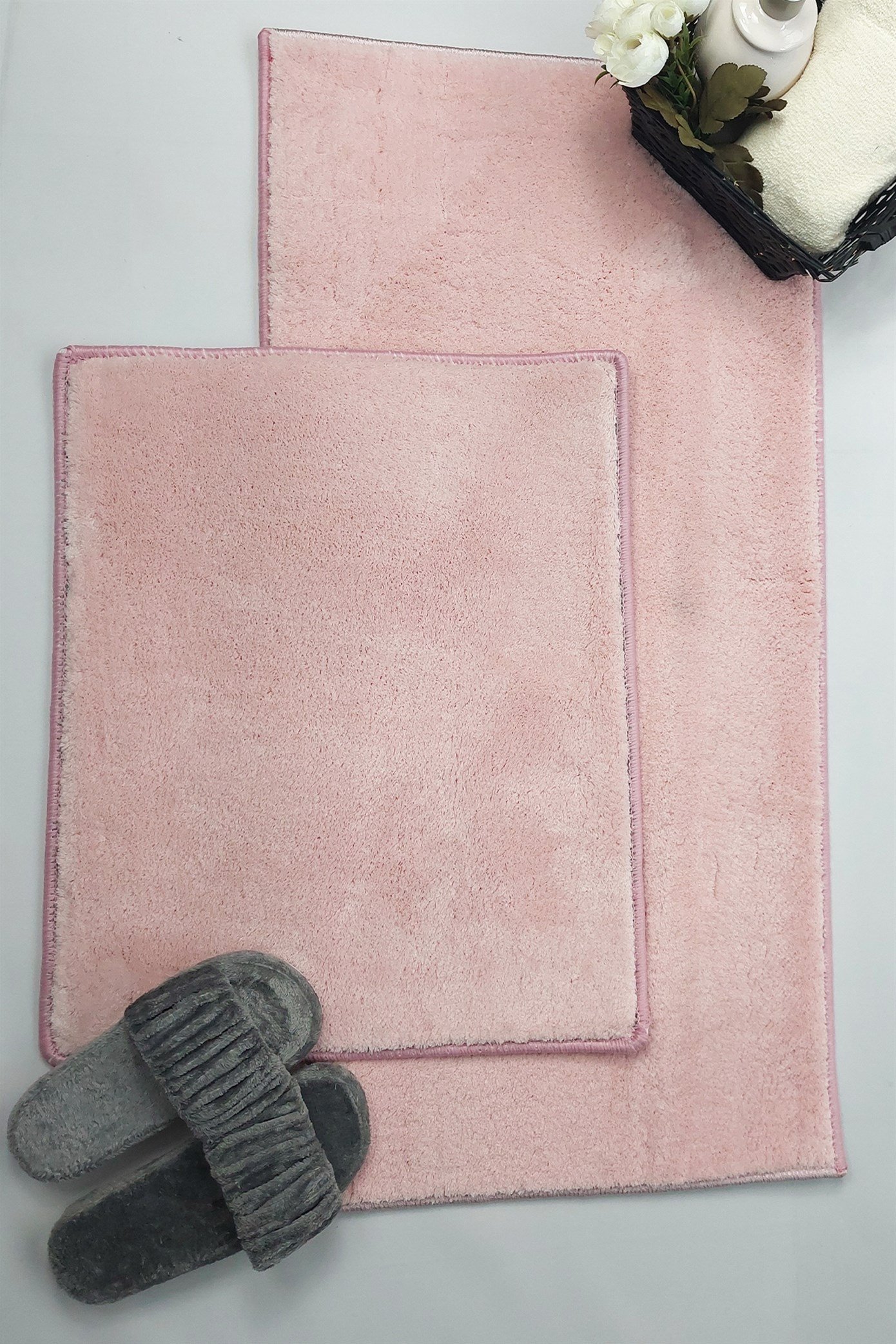 Pudra Renkli Peluş Banyo Paspası Takımı