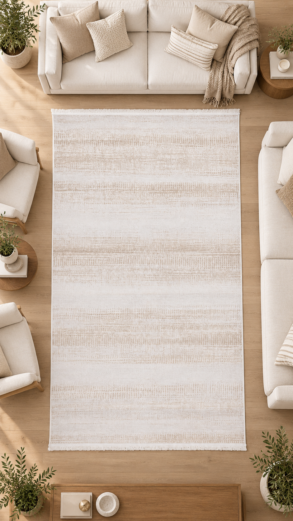 Siena Çizgili Modern Halı SF405 Krem & Vizon | Sultan Halı