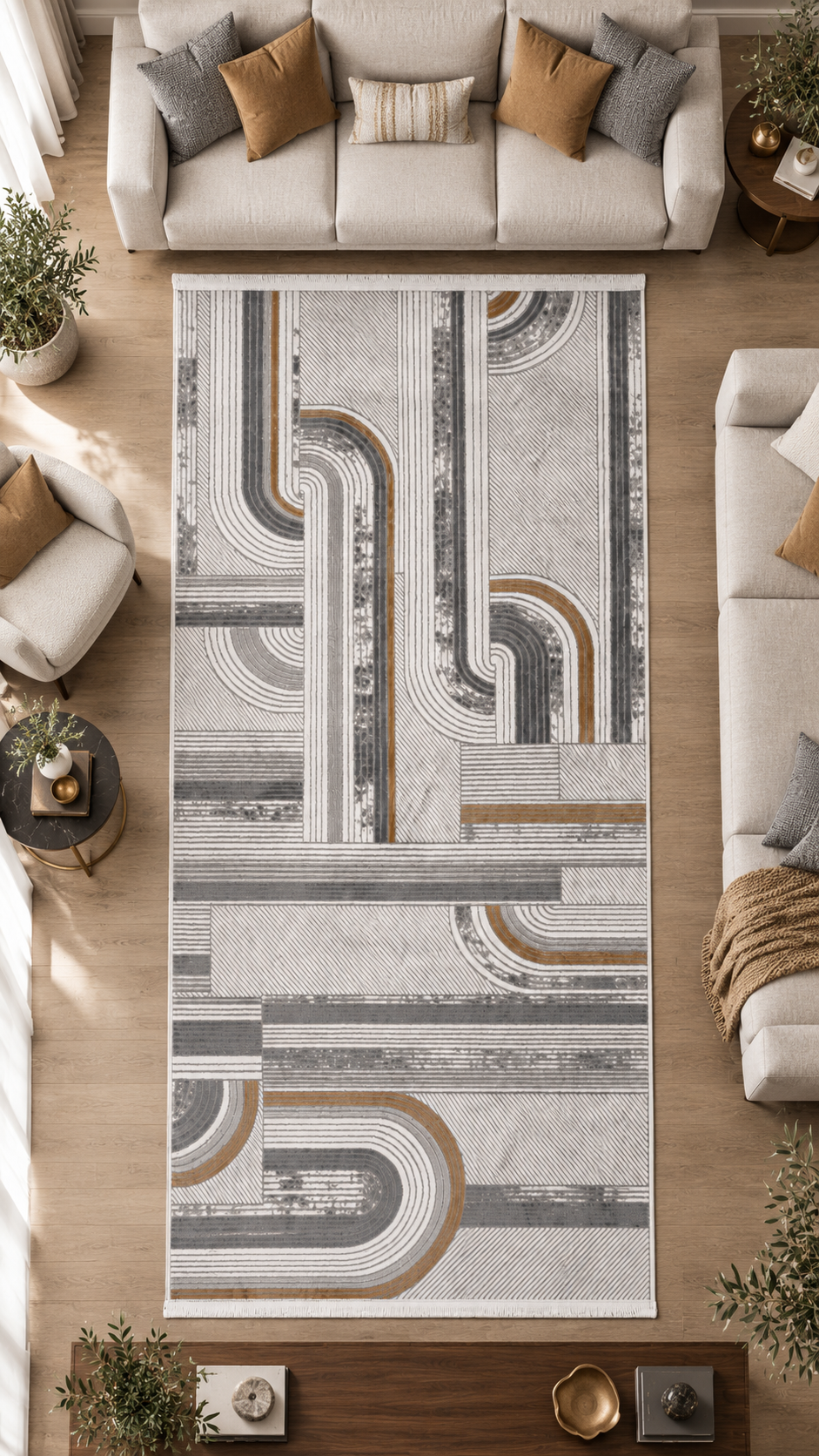 Siena Çizgili Modern Halı SF432 Gri & Vizon | Sultan Halı