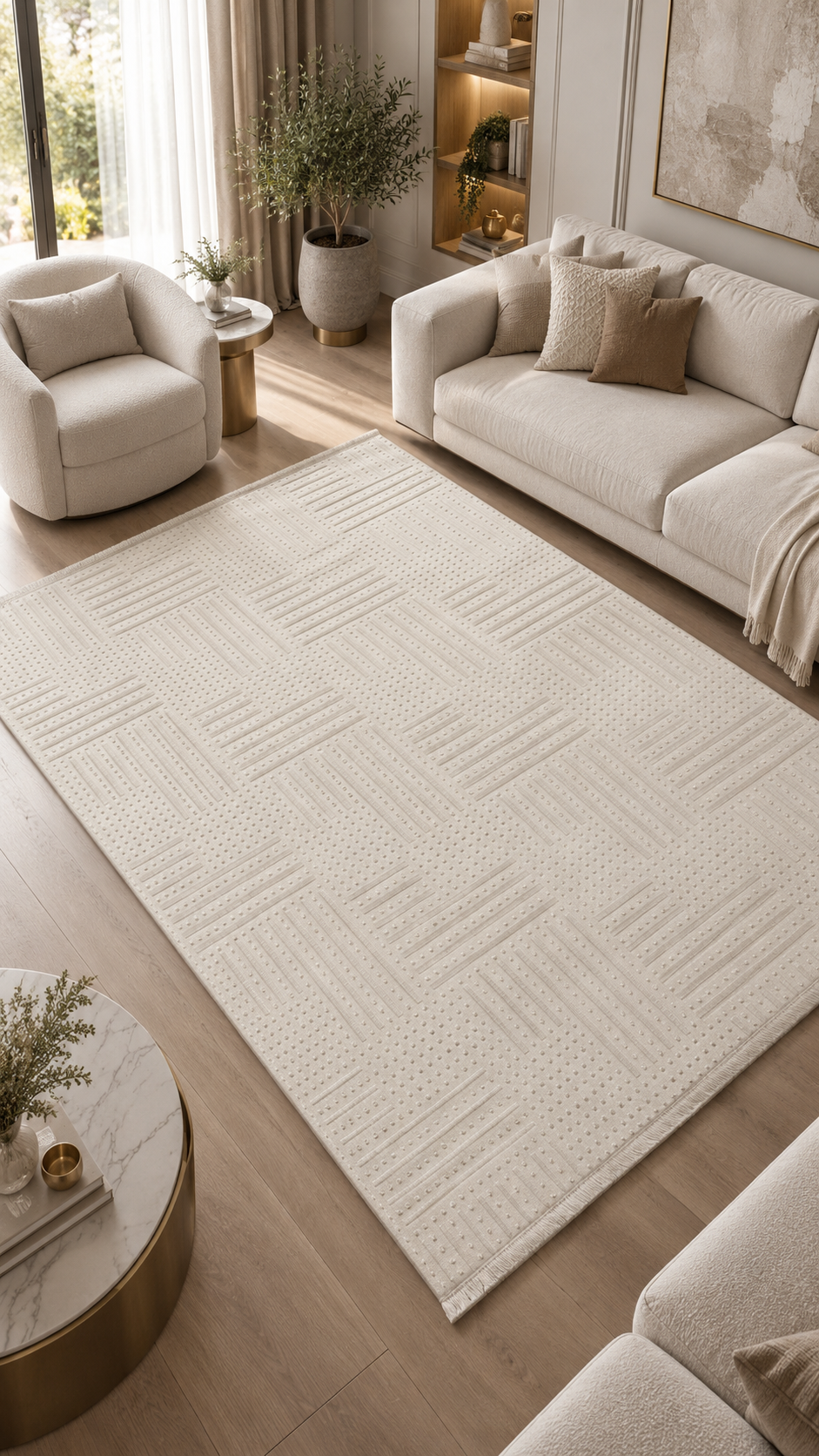 Silva Serisi Krem Bej Minimal Dokulu Modern Halı | LT538A