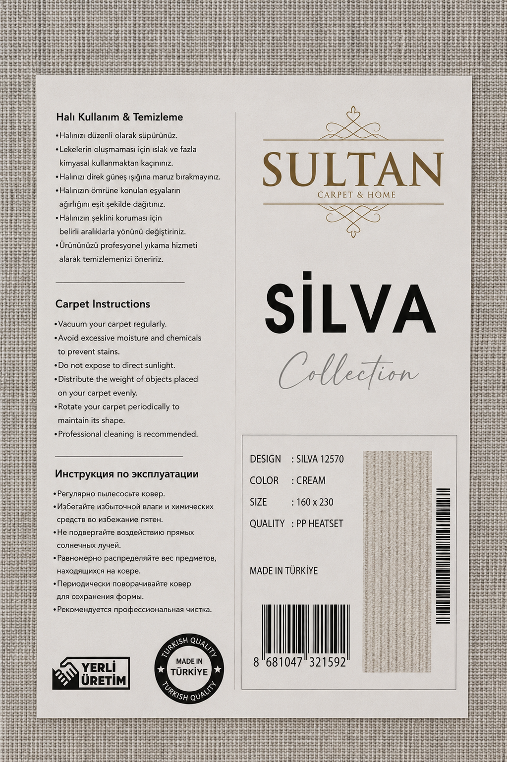 Silva Serisi Krem Vizon Antialerjik Toz Tutmaz Tüylenme Yapmaz Oval Çizgili Modern Halı | LT528A
