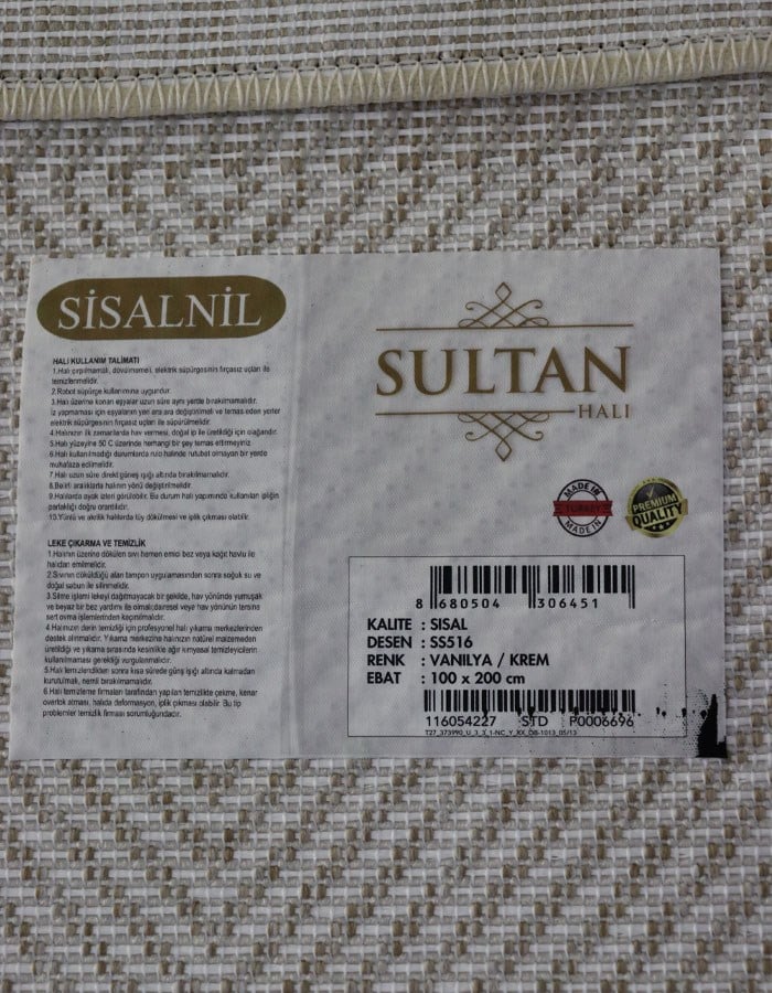 Sisal Nil Vanilya Krem Kaymaz Tabanlı Yıkanabilir Hasır Dokuma Halı SS516