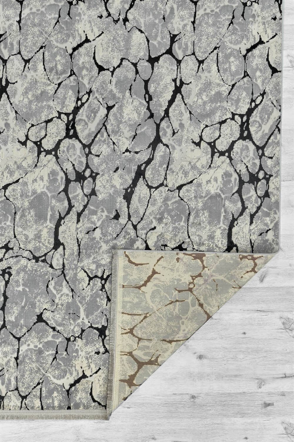 Siyah Mermer Desenli Altı Kaymaz Halı