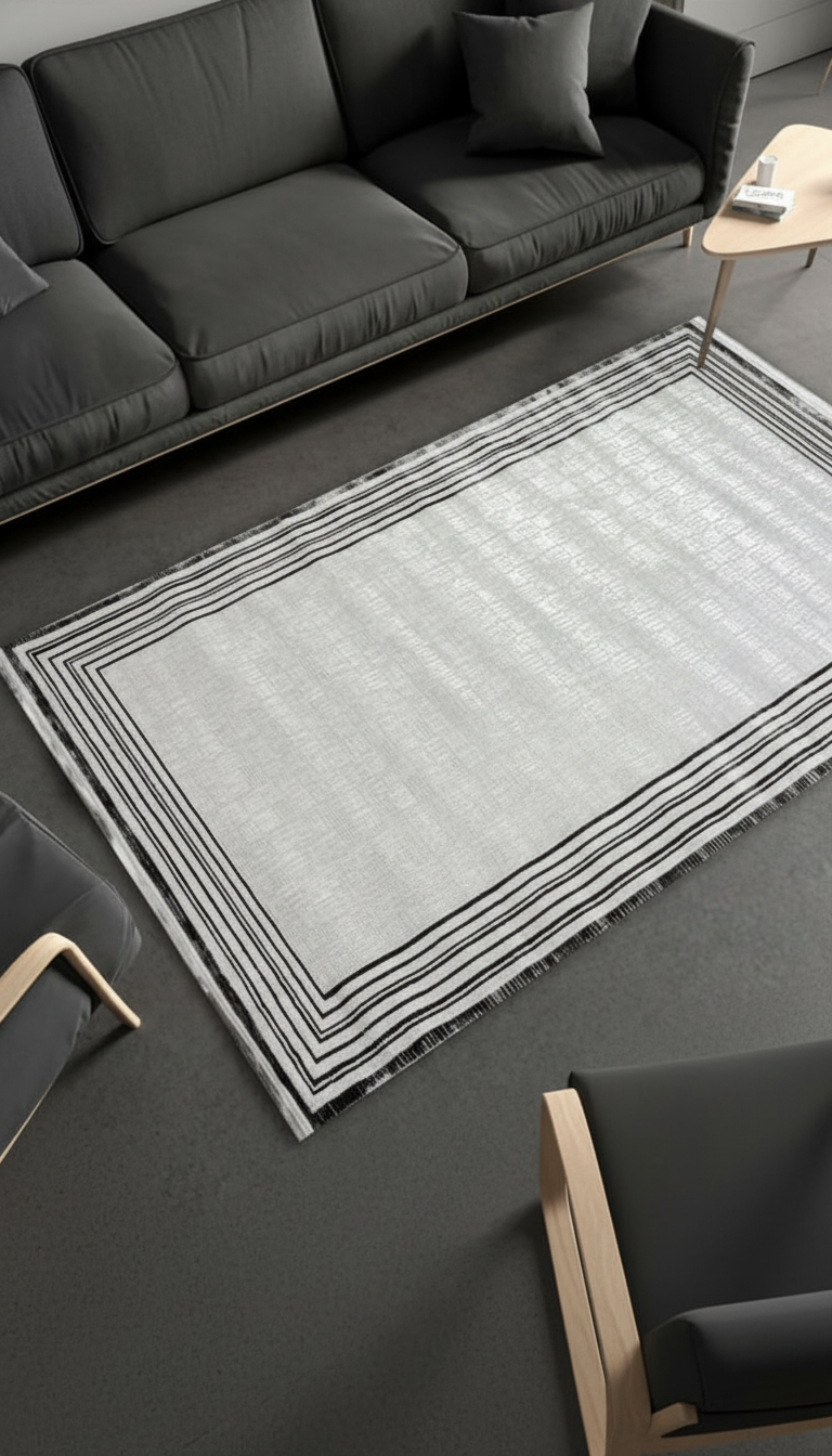 Sultan Zen Çerçeve Desen Antrasit Modern Akrilik Makine Dokuma Salon Halısı - 6712