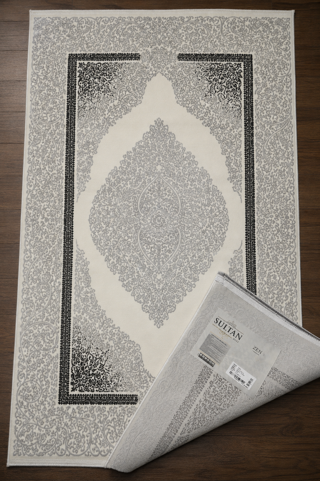 Sultan Zen Göbekli Desen Gri Modern Akrilik Makine Dokuma Salon Halısı - 6428