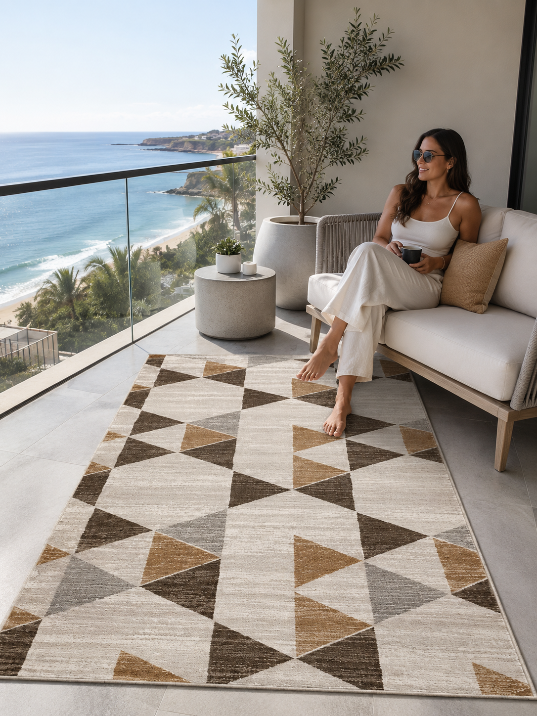 Sultan Zen Modern Desen Krem Modern Akrilik Makine Dokuma Salon Halısı - 6609