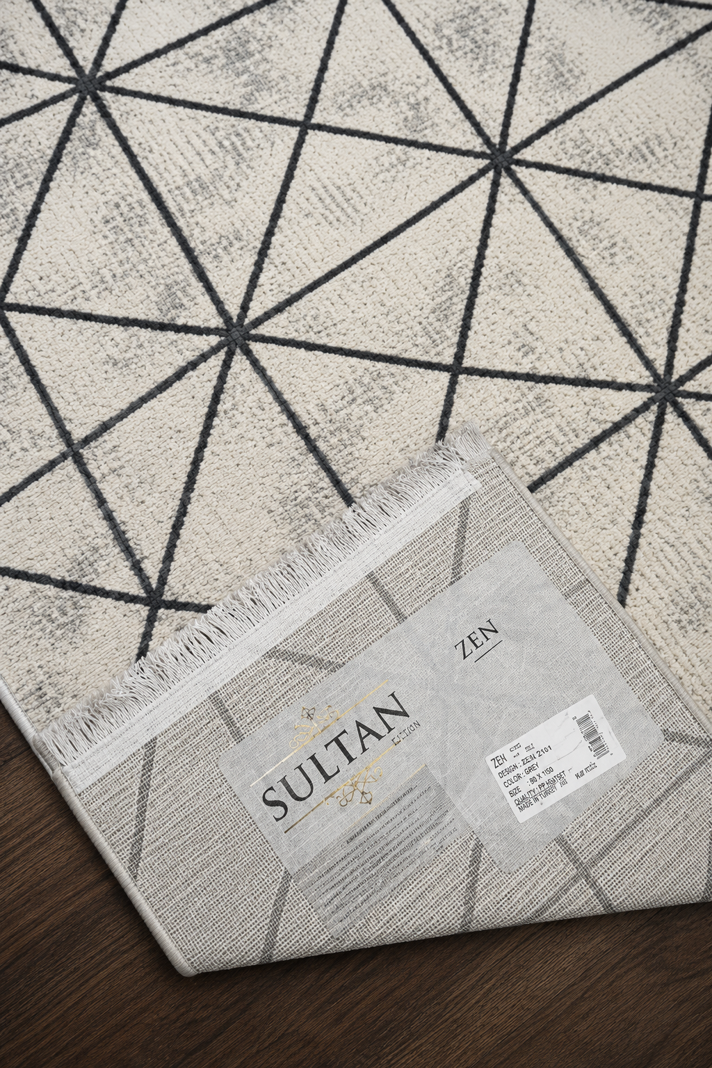 Sultan Zen Piramit Desen Krem Modern Akrilik Makine Dokuma Salon Halısı - 6422